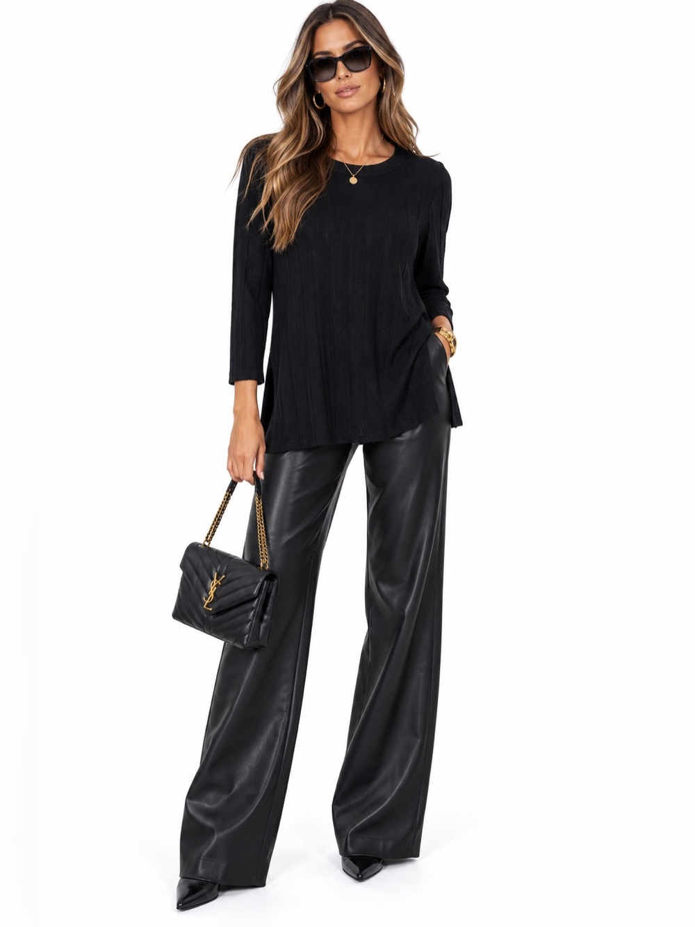 Bobeau Black Long Sleeve Wide ribbed stripe knit Women's Top medium Nordstrom